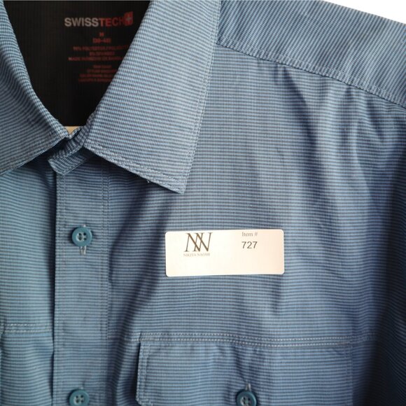 #727 SwissTech Mens Blue Check Long-Sleeve Shirt M 15-15.5 - Picture 4 of 4